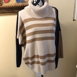Cowl neck dolman sleeved abstract stripes color blocked comfy sweater